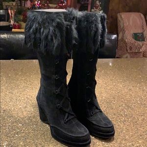 Via Spiga suede fur topped wedge heel boots